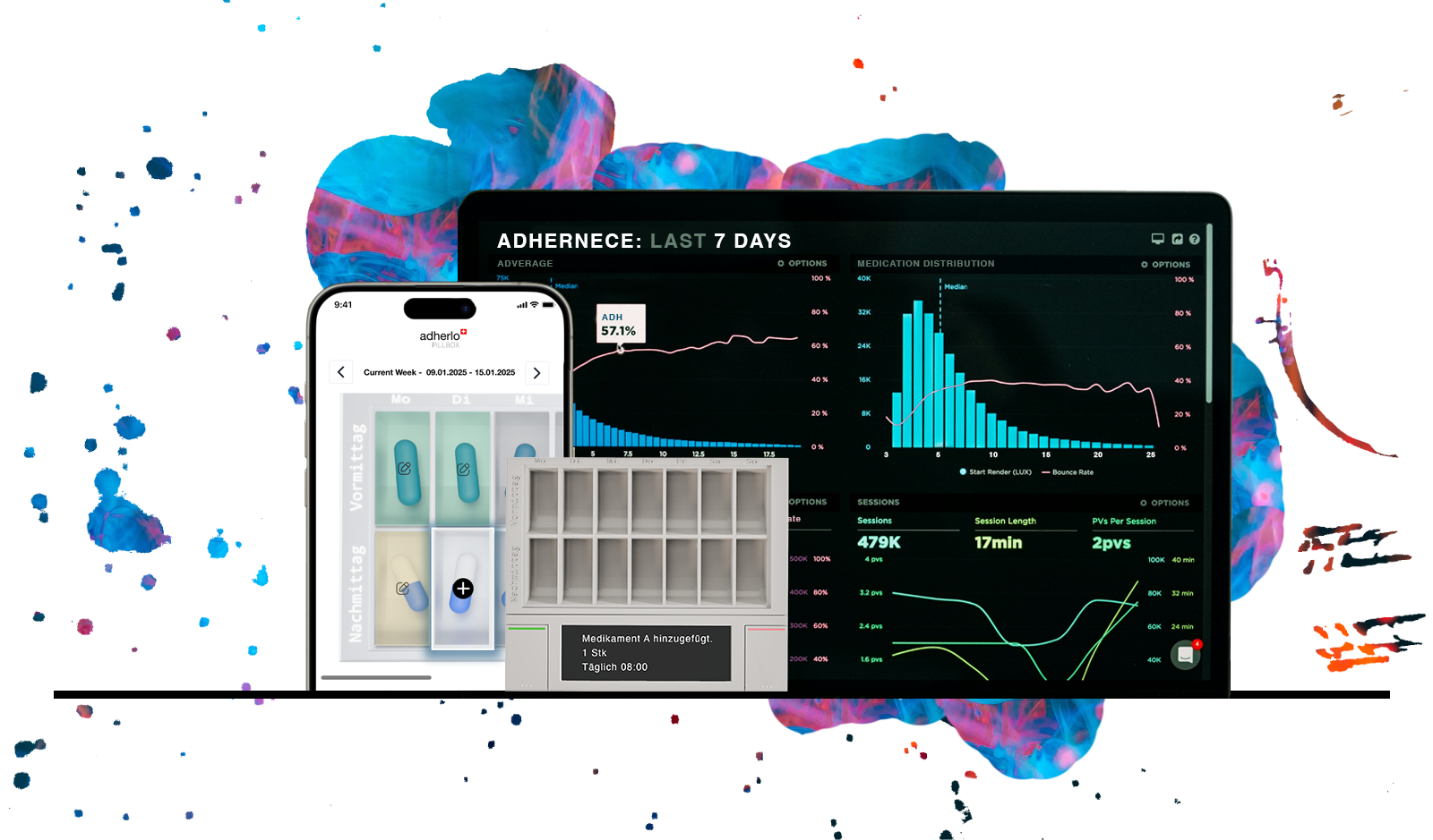 Setbase Hero Image showing a Dashboard and digital pill box.